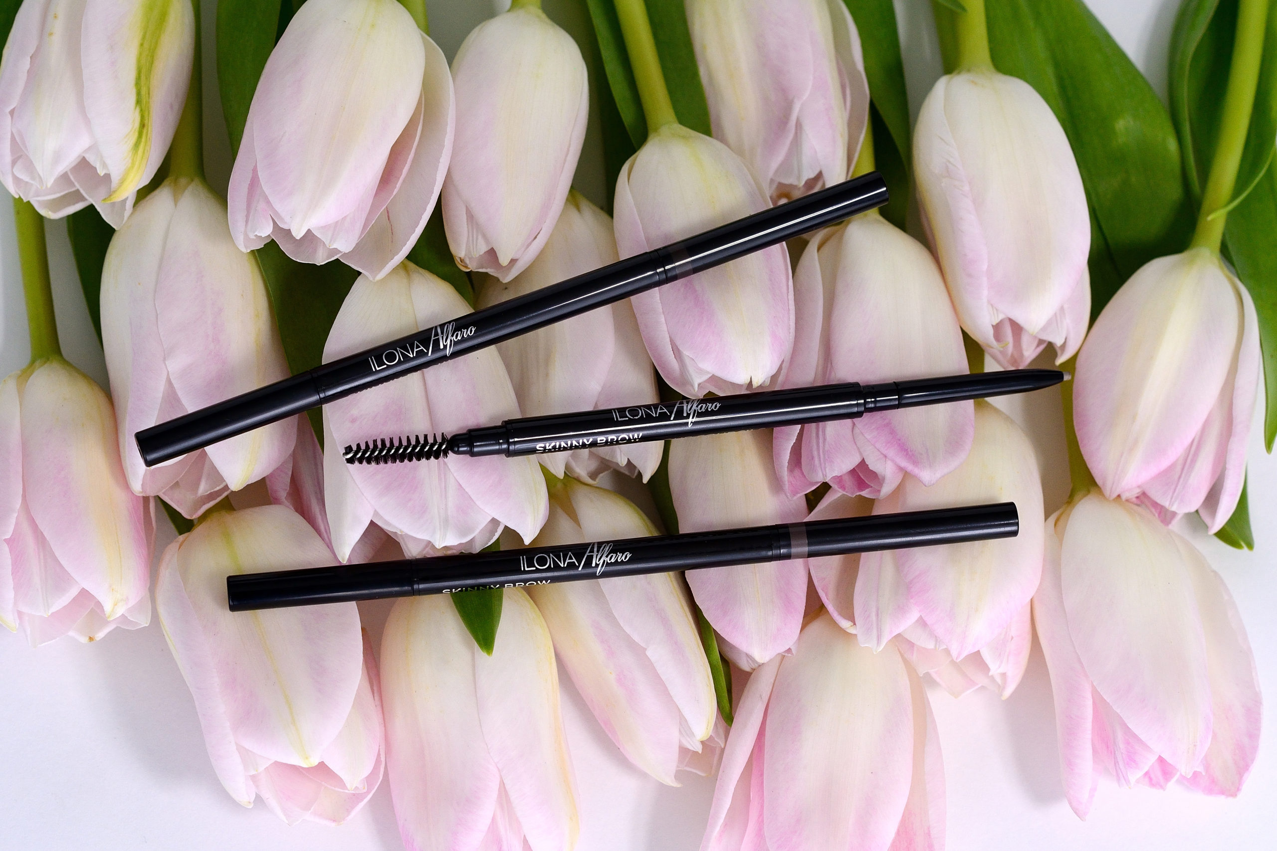 Skinny Brow Pencil styled with flowers